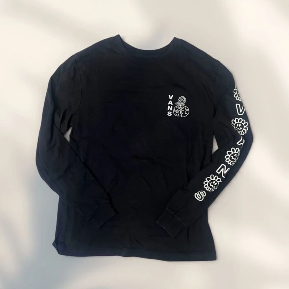 Vans Black Flower Globe Graphic Long Sleeve Shirt XS